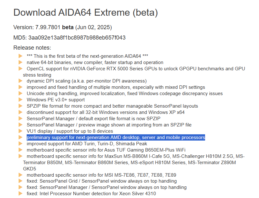 Підтримка AMD Ryzen Zen 6 та Intel Core Ultra 3 з'явилася в AIDA64
