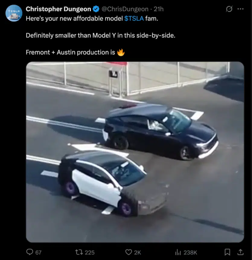 Дешевша Tesla чи зменшена Model Y? Помічений дивний прототип авто