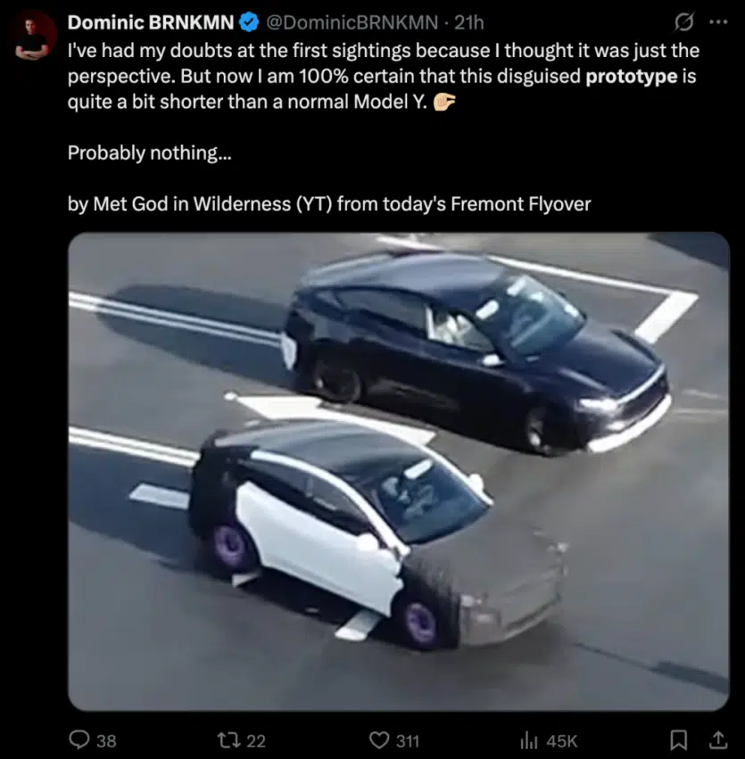 Дешевша Tesla чи зменшена Model Y? Помічений дивний прототип авто