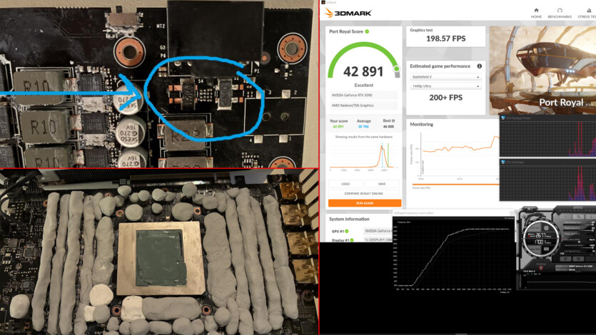 Шунтована NVIDIA RTX 5090 увірвалася в десятку 3DMark лише з повітряним охолодженням