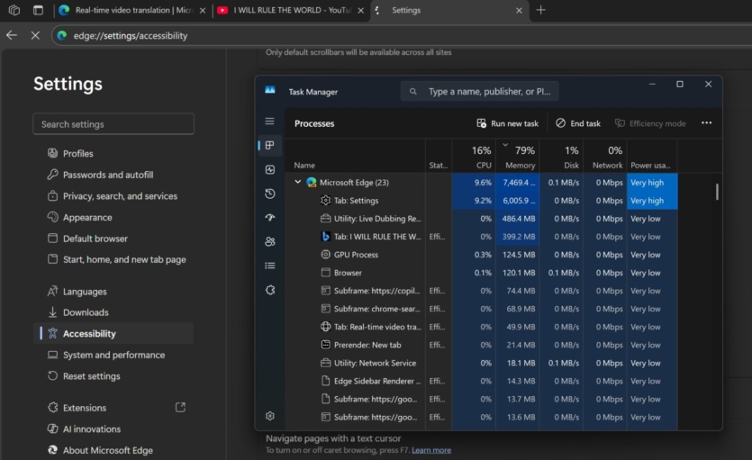 Microsoft Edge отримав голосовий переклад аудіо та відео у реальному часі &mdash; потрібно від 12 ГБ оперативної пам'яті
