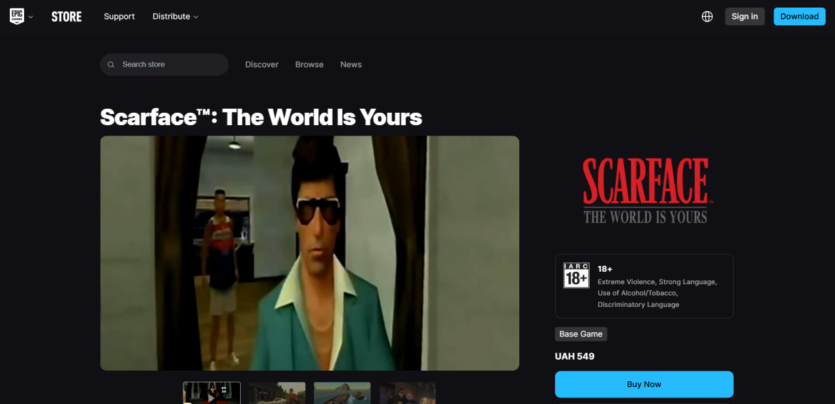 Світ, де Тоні Монтана вижив: на ПК перевипустили екшен Scarface The World Is Yours, але зі скандалом