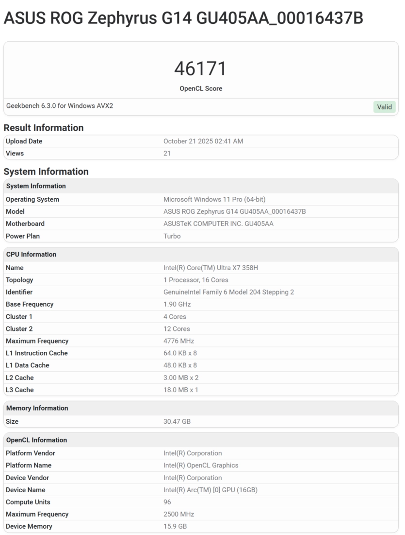 Перший тест Intel Core Ultra X7 358H Panther Lake