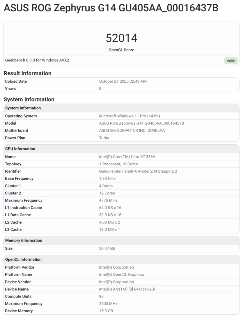 Перший тест Intel Core Ultra X7 358H Panther Lake