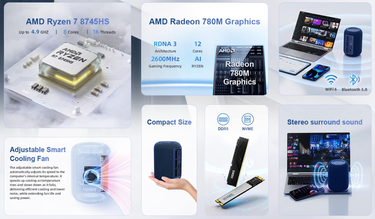 Ця колонка справді розумна: всередині GTBOX T1 є міні-ПК з AMD Ryzen 7 8745HS