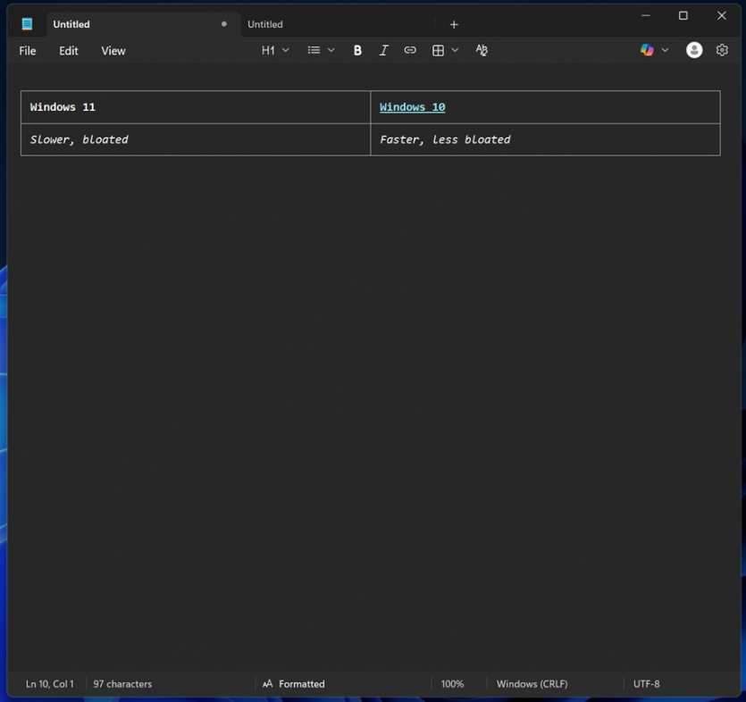 Microsoft оновила "Блокнот" у Windows 11: створення таблиць і ШІ-стримінг