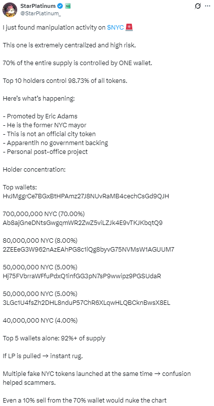 Мер Нью-Йорка запустив токен, який одразу обвалився на 90%, а інвестори втратили понад $3,4 млн