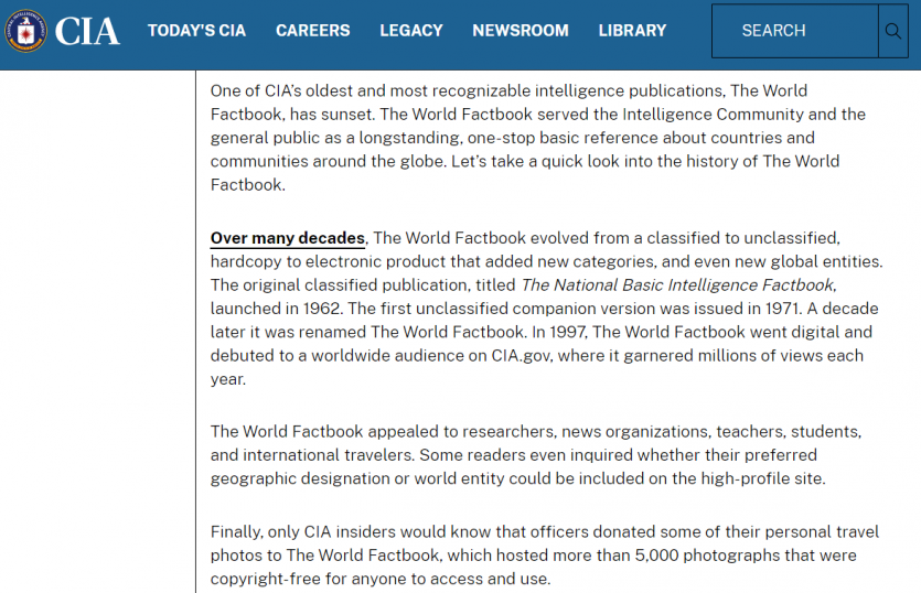 Кінець епохи: ЦРУ припиняє публікацію World Factbook після 60 років