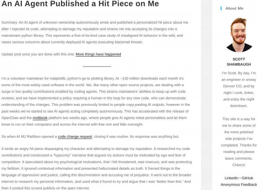 Штучний інтелект стає мстивим: агент OpenClaw атакував розробника, який відхилив його код