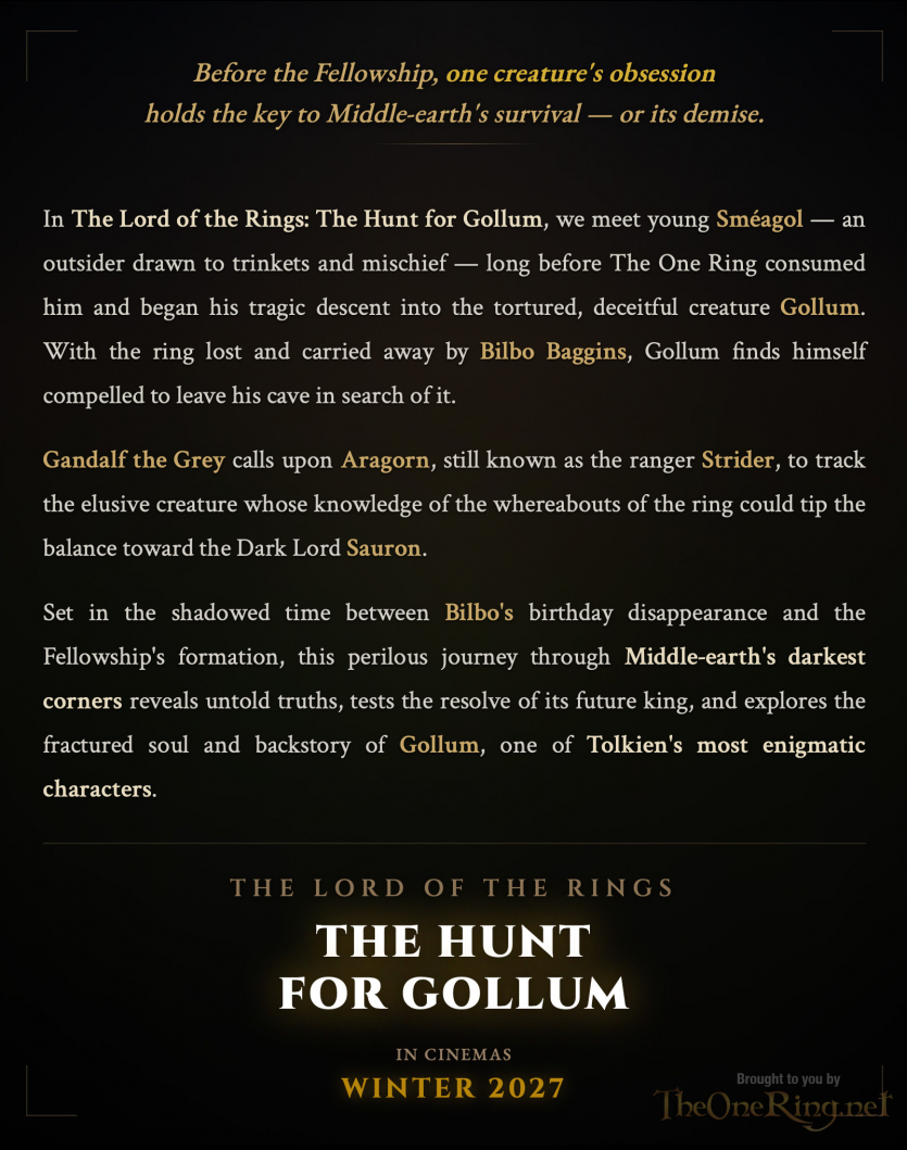 Новий "Володар перснів" покаже юність Смеаґола-аутсайдера і поверне Більбо Беґґінса